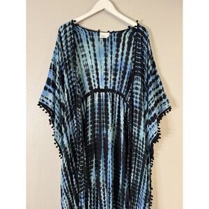 Style Park 1 Bali Tie‎ Dye Kaftan Maxi Kimono Tassels Whimsigoth Boho Blue Black